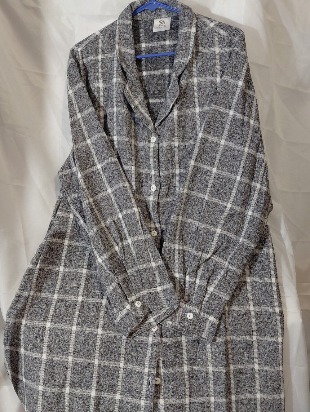 Plaid Long Button-Front Sleep Robe - Gray